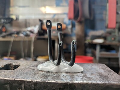 2 pc Tight round tapered scroll Hand forged light duty J hook made from 1018 carbon steel. - image1